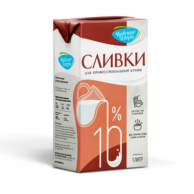 Сливки "Чудское озеро" 10% 1л